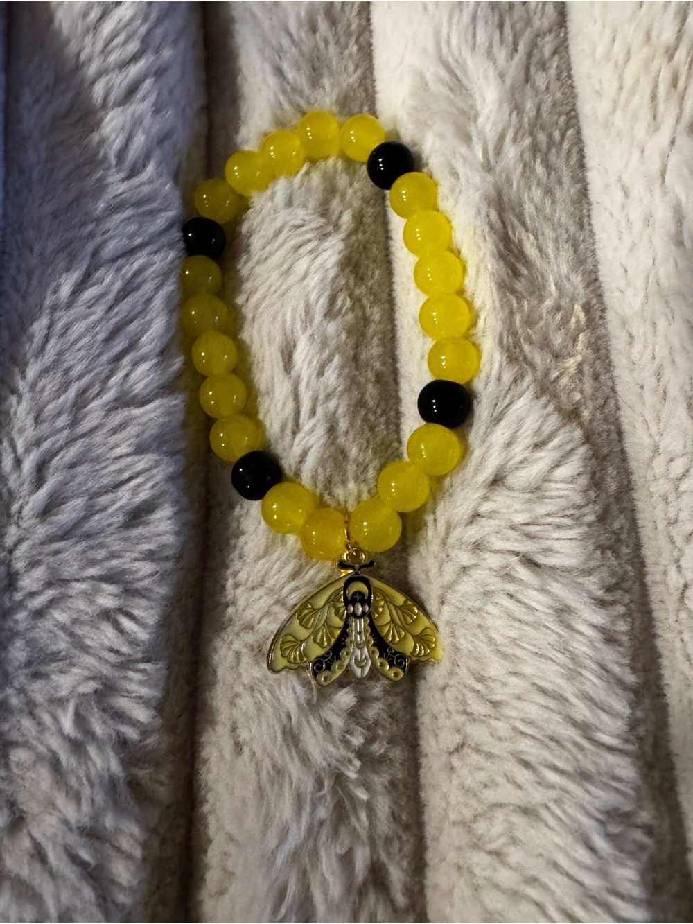 Yellow and Black Beaded moth Charm Bracelet